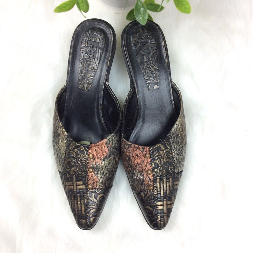 Art Effects Vintage Tooled Leather Heeled Mules 7
